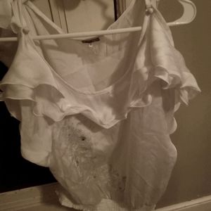 White ruffle off shoulder embellished top